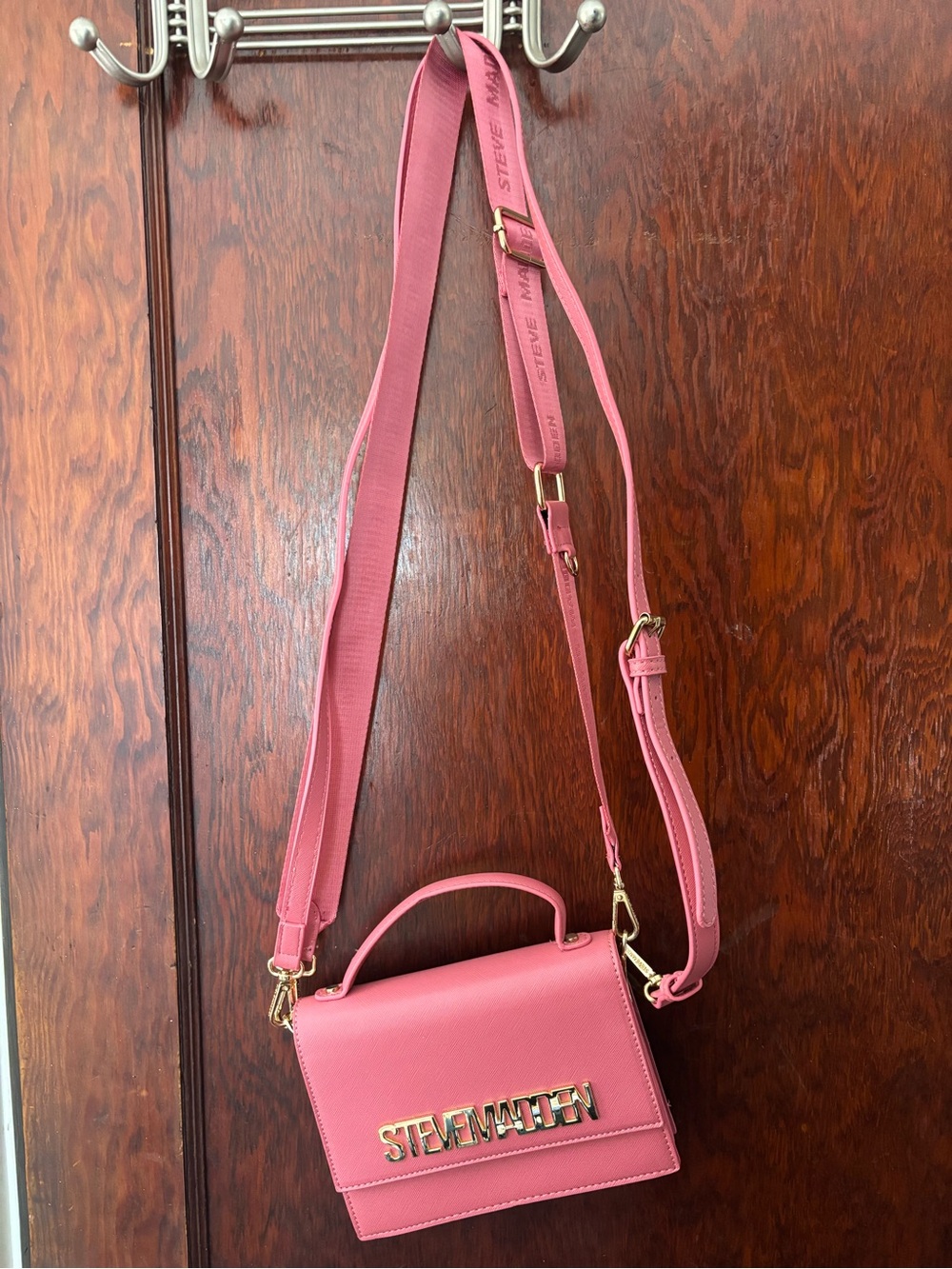 Steve Madden Pink Structured Mini Crossbody with Gold Logo